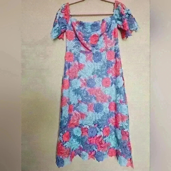 Off The Shoulder Floral Lace Midi Dress - Picture 4 of 10